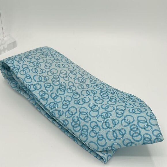 Hermes Blue Silk Tie with Elegant Swirl Pattern -5174 IA - Picture 2 of 7